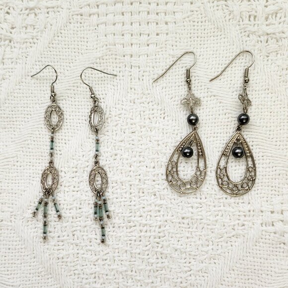 BFD Bohemian dangle earring set Black & Silver Toned - Picture 3 of 6